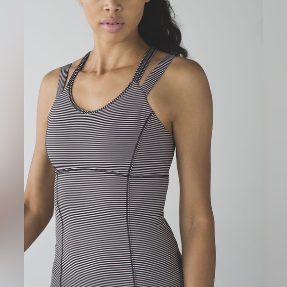 Lululemon Happy Strappy Tank, Mini Pop Stripe Black Mink Berry, Size 2 - Picture 3 of 14